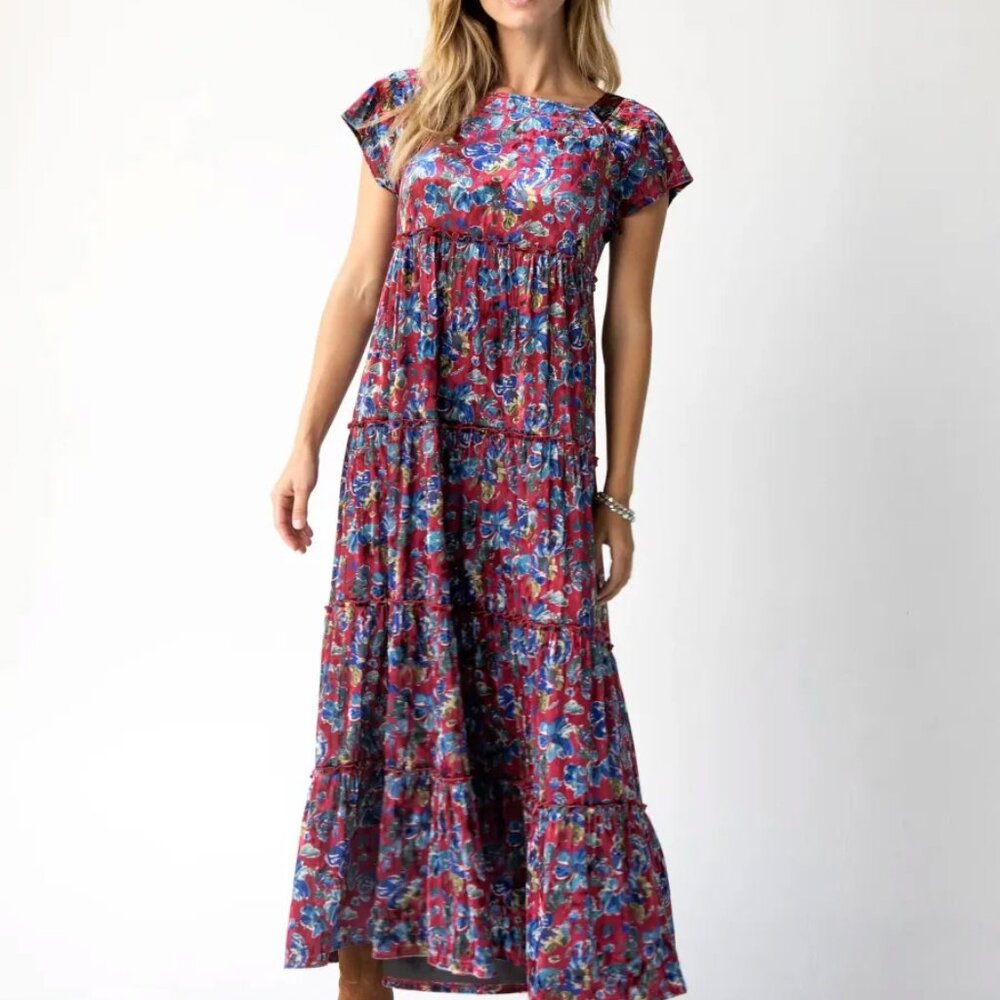 Berkley Maxi Dress by Natural Life - Red and Blue Velvet - Brand New Never Worn